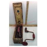 Hand Drill and Drill Bits in Wooden Box