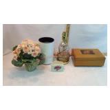 Two Lamps, Wooden Box and Flower Arrangement