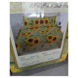 New 3 PC King/ Queen Size Quilt set Sunflowers &