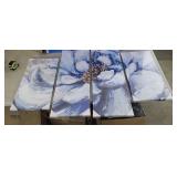 NEW 4 pc Canvas Wall Art, Blue & Grey Flower