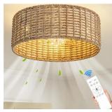 New Rattan Caged Boho Fandelier Ceiling Fans with