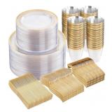 600pc Gold Trim Plastic Dinnerware Set for Party: