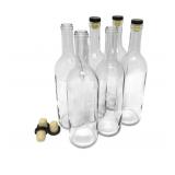6 New Glass Wine Bottles with Corks, Clear, 750ml