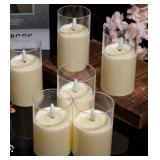 5  Flameless Pillar Candles  Ivory with Remotes