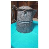 Large Antique Gray Mottled Enamelware Graniteware
