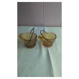 (2) Vintage Amber Coal Bucket Ashtrays 2" tall x