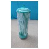 80 New Straws (Green) in Reusable Straw Container
