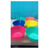 6 New 9' Multi Color Plastic Bowls. 4' Deep
