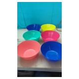 6 New 9' Multi Color Plastic Bowls. 4' Deep