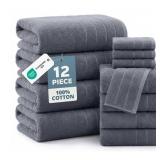 New  12 Piece Towel Set, 4 Bath Towels 30x60