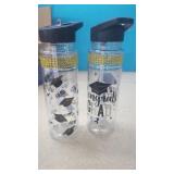 2 New Graduation Water Bottles with pop up Spout