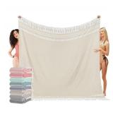 New Oversized BeigeTurkish Beach Towel Blanket