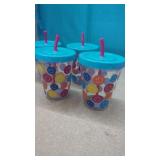 4 New Blue 15 oz Fun Tumblers with Straws