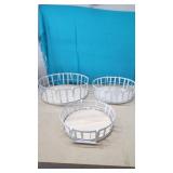 3 New Metal Baskets with Wood  Bottoms.