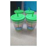 4 New Green Stripe 15 oz Fun Tumblers with Straws