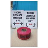 2 Metal Social Distance Signs  & Roll of Red
