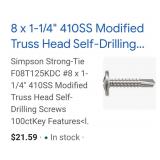 (100) #8 x 1-1/4' Truss Head Self Drilling Screws