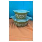 Vintage Pyrex Set of two Olive Green Spring
