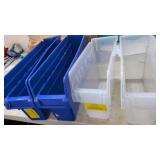 4 New Shelf Bins (2 Blue 18" Lx 8" Deep x 4.5"