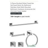 (New) 5pc Brushed Nickel Bathroom Set