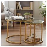 NEW Round Nesting Coffee Table Set of 2, Glass