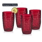 4 New Fitz & Floyd Red Trestle Highball Tumblers