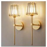 2 New Crystal Battery Operated Wall Sconces  Gold