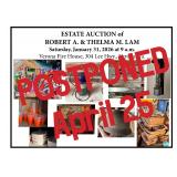 POSTPONED -- Estate Auction of Robert A. & Thelma M. Lam