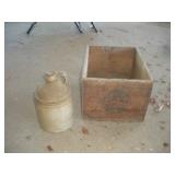 VINTAGE HOOCH JUG AND ATLAS CRATE