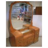 VINTAGE WATERFALL WOODEN VANITY W/ MIRROR