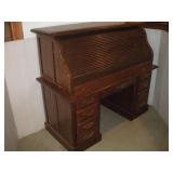 VINTAGE PINE ROLL TOP DESK 58X29X52