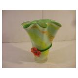 RUFFLE SPLATTER ART GLASS VASE 10IN TALL