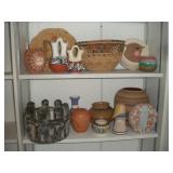 NATIVE AMERICAN POTERY AND WOVEN BASKET