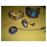 5PCS--STERLING- TURQUIOSE-RINGS- NECKLACE- BRACELE