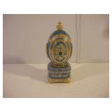 VINTAGE ROYAL BLUE FABERGE EGG W/ STAND