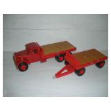 HAND PAINTED WOODEN TRUCK AND TRAILER