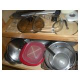 PANS LIDS AND KITCHEN ITEMS