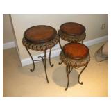 3 METAL/ WOOD TOP  PLANT STANDS TALLEST 28IN