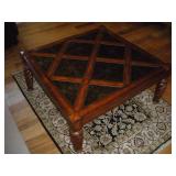 HOOKER MFG METAL INLAID/ WALNUT WOOD COFFEE TABLE