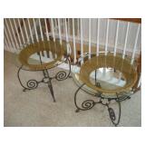 2) GLASS TOP & WROUGHT IRON  END TABLES 28X28X22
