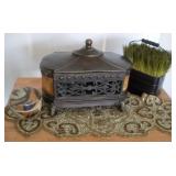 CURIO BOX-BEAD TABLE RUNNER-GLASS DECORATIONS