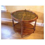 HOOKER MFG METAL INLAID/ WALNUT RD END TABLE