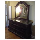 BROYHILL CAVALIER MARBLE TOP DRESSER W/ MIRROR