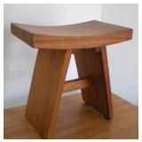 WALNUT WOODEN STOOL 17 X 12 X 17 TALL