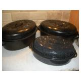 (3) ENAMEL ROASTERS