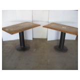 (2) OAK TABLES W/ METAL BASE