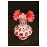 Fenton Cranberry Opalescent Coin Dot Vase