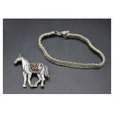 Silver Bracelet & Horse Pin