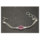 SARDA Silver Bracelet w/Pink Stone