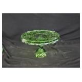 L.E.  Smith Green Glass Moon and Stars  Cake Stand